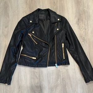 Blank NYC Black faux Leather Jacket with rose Gold Zippers